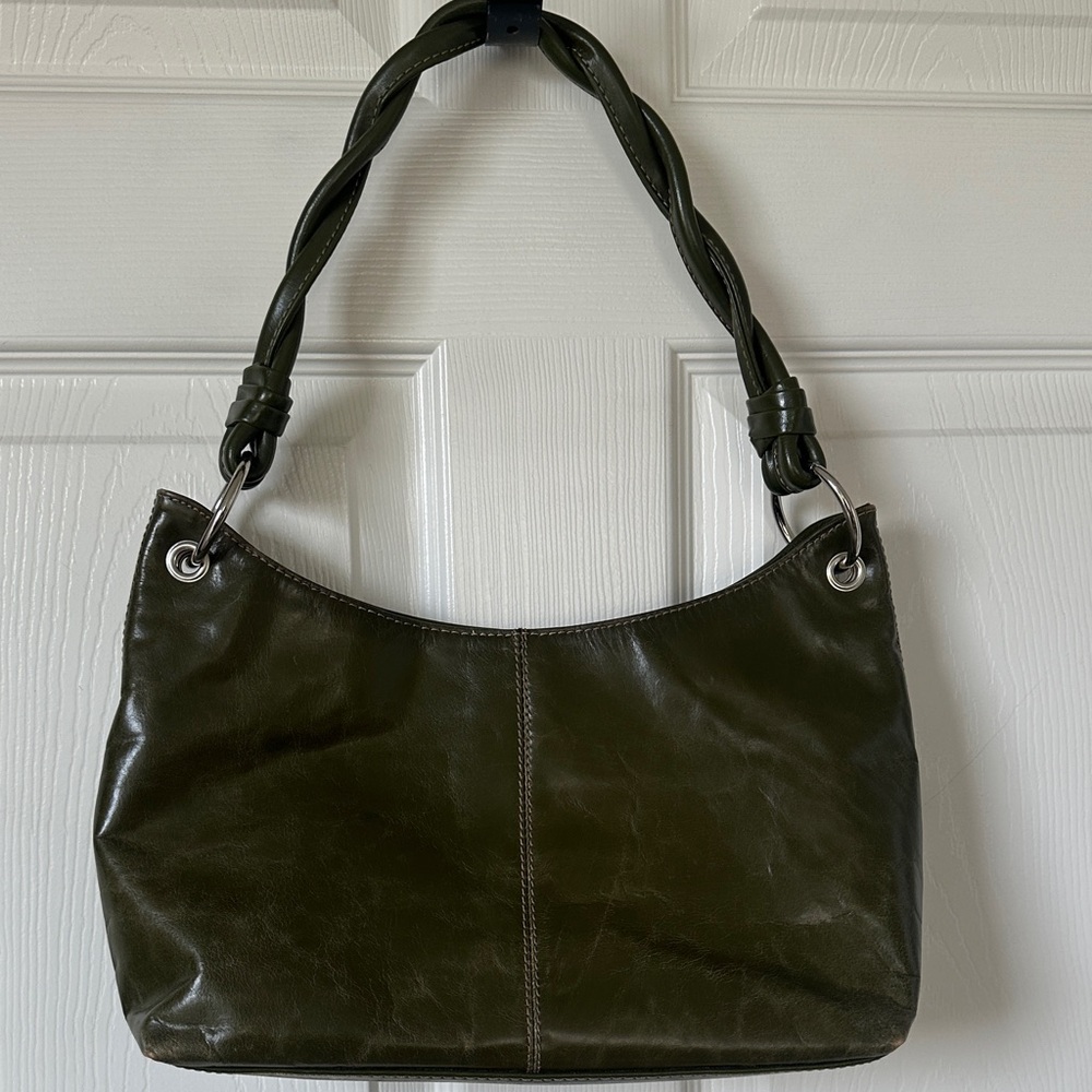 Peck &Peck collection, Leather Olive Green Braided-Handle Shoulder Bag
